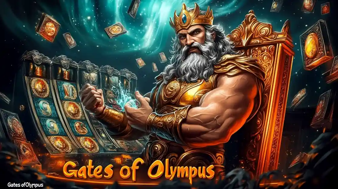 মিথিক থিমের স্লট ভিজ্যুয়াল—Zeus চরিত্রসহ Gates of Olympus স্টাইল গেম।